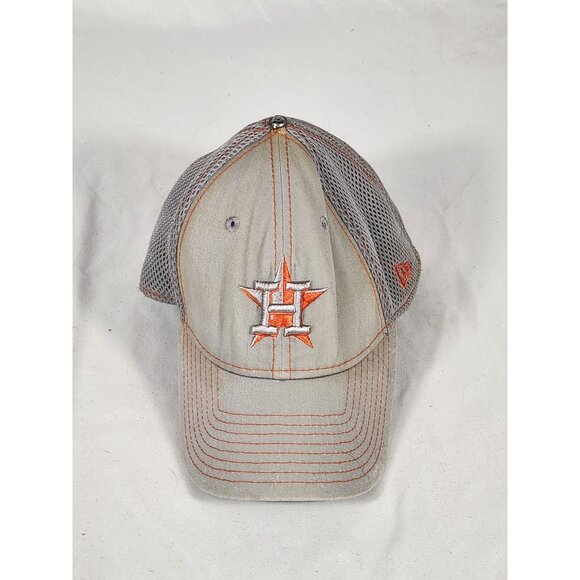 Vintage Houston Astros New Era Grey & Houston Polyester Grid Baseball Cap M/L - Picture 1 of 6